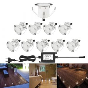 DarisingSun 10 Kit Spots Extérieur Encastrable LED pour Terrasse Enterré Plafonnier,LED Encastrable 0.6W IP67 DC12V Etanche,Lampe Extérieur Pour Chemin,Escalier,Piscine,Cour,Salle de Bain Blanc Froid (DarisingSun, neuf)