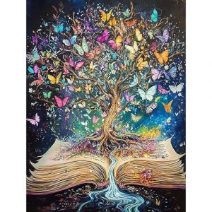 HEIBAGO Paysage Diamond Painting pour Adultes, 5D Arbres et Livres Diamond Painting Complet Diamant Kit, Diamant Strass Point de Croix Papillons Cristal Painting pour Murale Décoration 30x40cm (JINYULIANG, neuf)