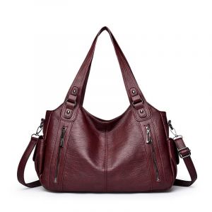 GSenhui Sac à main vintage pour femme Sac de ville Slouchy Tote Bag Grand sac à bandoulière en cuir PU Uni Sac punk Sac à bandoulière Femme pour Voyage Noir, B4 bordeaux (GSenhui, neuf)