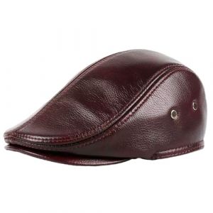 Lierre Casquette de Gavroche Classique en Cuir Véritable pour Hommes - Chapeau Gatsby, Conduite, Cabbie - Automne Hiver Chasse (FR/ES, Alpha/Lettres, L, Red Brown) (FQBHDUK, neuf)