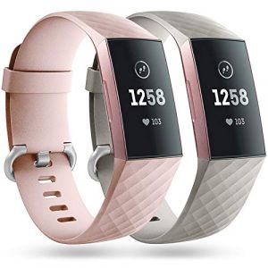 Faliogo 2 Pack Bracelet de Remplacement Compatible avec Fitbit Charge 3 Bracelet/Fitbit Charge 4 Bracelet, Bandes de Sport Classiques pour Femmes Hommes, Grand, Rosa/Gris (Gehuaa-EU, neuf)