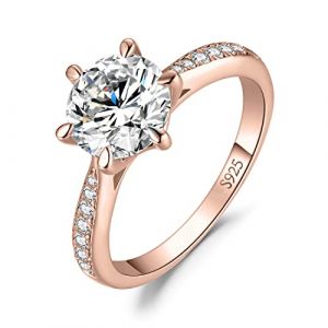 JewelryPalace 2ct Classique Cubic Zirconia Bague Taille Rond Solitaire Pierre Argent Massif 925 Femme, Plaqu&eacute; Or Rose Bague Diamant Simul&eacute; Fian&ccedil;ailles Mariage Promise Alliance, Ensemble Bijoux Mariee (jewelrypalace, neuf)