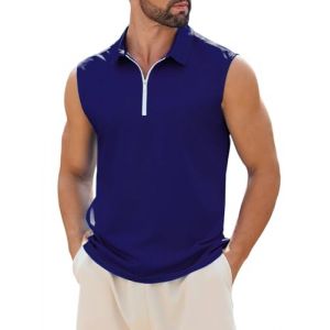 crazy bean Débardeur Homme Casual Polo sans Manches Col en V Zippe Mode Haut Tank Top en Coton Été Homme Chemise de sans Manches pour Fitness Golf Casual（Bleu Marine,XXXL） (Acozyu, neuf)