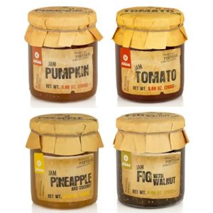 Lot de 4 pots de confiture de 280 g – Saveurs uniques : citrouille, tomate, ananas et noix de coco, figue et noix de coco – sans ingrédients artificiels (Pure Brands Portugal, neuf)