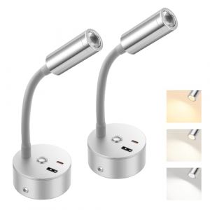 2pcs Lampes de Lecture LED 12V pour Camping-car, Lampe Chevet Murale Dimmables, Col de Cygne Flexible Lumières Applique Liseuse avec Port de Charge USB+Type-C, pour Bateaux, Caravanes, Fourgons (YOUWEN LIMITED, neuf)