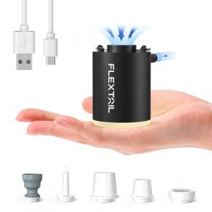 FLEXTAILGEAR Mini Pump Pro, Pompe Électrique Portable Ultraléger, Lampe Camping 3 Luminosités, Débit d'air 180L/min, Batterie Rechargeable, Matelas Gonflable, Anneau de Natation, Sac sous Vide (YUWEI-EU, neuf)