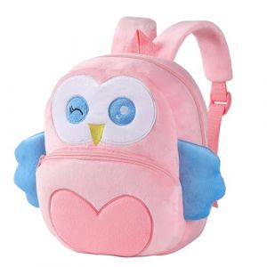 HAHASHOW Sac &agrave; Dos Enfant Gar&ccedil;on et Fille, Mignon Peluche Animaux Sac &agrave; Dos B&eacute;b&eacute; 2-4 Ans pour Cr&egrave;che, Maternelle, Voyagee (La Chouette Rose) (BabyHome Supply, neuf)