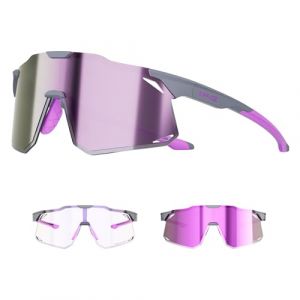 KAPVOE Lunette de Cyclisme Photochromique Homme Femme Anti-UV400 Lunette de Soleil Sport Lunette V&eacute;lo Route TR90 Cadre Lunette VTT Transparente Lunette Cycliste Running Conduite Course Violet (kapvoe, neuf)