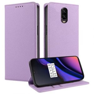 FERLAN Coque pour OnePlus 6T,Etui Fente pour Cartes [RFID Blocage] Housse Cuir V&eacute;ritable Support Portefeuille Protection Coque avec OnePlus 6T - Violet (BiBoDan, neuf)