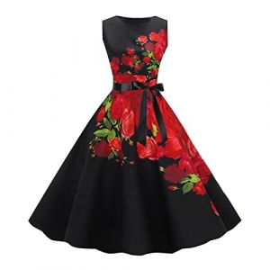 Blingko Robe AnnéE 60 Femme Parti Casual Dots Imprimer À sans Manches des Années 1950 Femme Au Foyer Soirée Robe Femmes Robe De Fête Vintage rétro pin-up Rockabilly Robe de Cocktail A6red XL (Blingko, neuf)