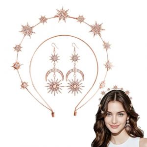 Ensemble couronne et boucles d'oreilles, tête de déesse Halo Halo - Halo Bandeau de diabée pour décoration de déguisement, accessoires de fête, casque de cheveux fait à la main pour femmes et filles (krate, neuf)