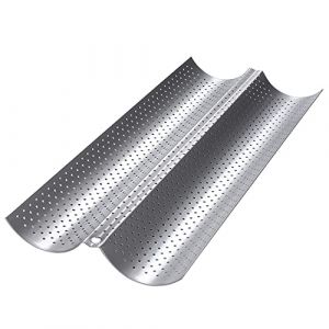 Dilpeak Moulle baguette four, moulle &agrave; baguette pain, moule baguette, plaque de cuisson perfor&eacute;e Anti-antiadh&eacute;sif, pour 2 baguettes, moules &agrave; pain en haute qualit&eacute; (38x16.2x2.4cm argent) (Goozy H Store FR, neuf)