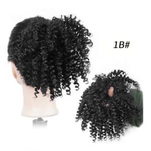 Chignon, Perruque noire en soie synth&eacute;tique avec queue de cheval boucl&eacute;e africaine et &eacute;l&eacute;gante, facile &agrave; coiffer(Black) (hkuikui, neuf)