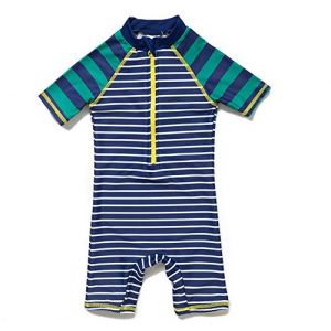 BONVERANO Maillot de Bain bébé garçon Une pièce à Manches Courtes Protection UV 50+ Maillots de Bain avec Fermeture éclair（Vert-Jaune，9-12 Months） (SUN'OUT, neuf)