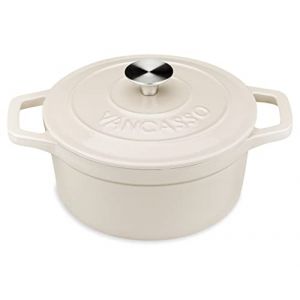 vancasso Cocotte Ronde en Fonte Émaillée 2L, 20cm, x9.5cm, 3.4kg, Marmite avec Couvercle Pour Tous Feux dont Induction Beige (vancasso Urban Home, neuf)