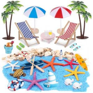 EIKEJI Miniature de Plage, 51 Pièces DIY Décoration Maritime, Accessoire Plage Seau, Transat Mini Parasol Coquillage Cadeau (AOSEND-EU, neuf)