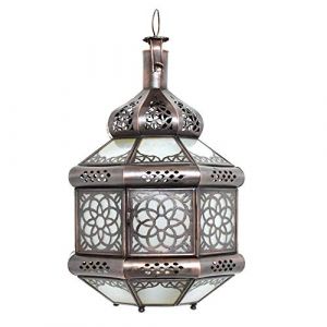 Lampe orientale en verre - Blanc - Hauteur : 35 cm - Style vintage - Design marocain arabe, oriental - 100 % fait main (L&acute;orient - Das Tor zum Orient, neuf)