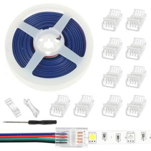 JAMHER 10 Pi&egrave;ces LED Strip Connector RGB Lights Adapter Lighting Pin Connecteurs clairs sans fil Gapless Track Lighting Connector avec 5M/16.4ft c&acirc;ble(4 PIN 10 MM) (JAMHER, neuf)