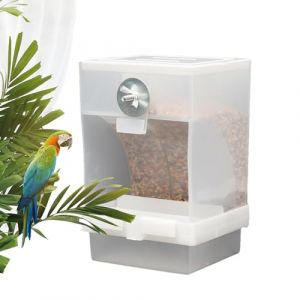 Mangeoire automatique pour perroquet | Mangeoire &agrave; oiseaux en acrylique robuste avec perchoir &ndash; Accessoires de cage pour calopsitte, &eacute;cureuil, pinson, ins&eacute;parables, perruches, canaris (jasert, neuf)