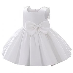 IBAKOM B&eacute;b&eacute; Petites Enfant Filles Bowknot Tutu Princesse Robe Bal Anniversaire Formel f&ecirc;te Mariage Bapt&ecirc;me Demoiselle d'honneur Communion Robe Blanc 2-3 Ans (ZhuL, neuf)