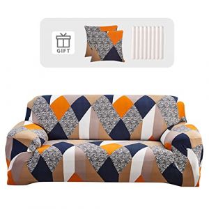 Lydevo Housse de Canapé 4 Place Housse Canapé Extensible avec Accoudoir avec 2 Housses de Coussin Couverture de Canapé Élastique Universelle Antidérapante Revêtement de Canapé,Géométrie Orange (lydevo, neuf)