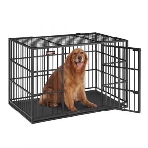 Feandrea Cage pour Chien Ultra-résistante, Caisse pour Animaux de Compagnie, 122 x 75 x 80 cm, pour Chiens Moyens et Grands, Niche avec Toit et Plateau Amovibles, Double Porte, Noir d'encre PPD006B01 (SONGMICS HOME FR, neuf)
