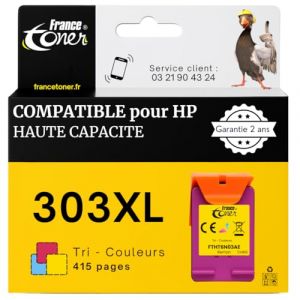 FranceToner - 303XL - Cartouche Encre Compatible HP 303 XL Couleurs &ndash; pour Imprimante HP Envy Inspire 7200 Series (7220, 7221, 7222e, 7224, 7224e, 7225, 7252e, 7264) (303XL Couleurs) (FranceToner, neuf)