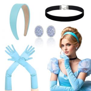 TUONYIS Princesse Accessoires Costume Princesse, Princesse Déguisement, tiare, boucles d'oreilles, gants, Collier, Costume et Accessoires Noël Halloween Anniversaire Robe de Cosplay (Bleu) (Bleu) (ZECAI TONG, neuf)