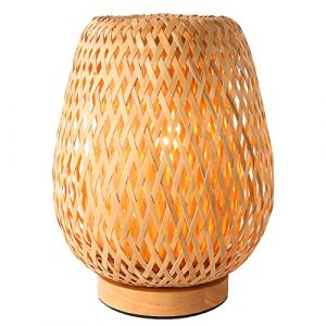 Schindora Petite lampe de table en bambou faite à la main Boho Lampe de bureau tissée en osier, lampes de table Boho pour chambre à coucher Lampe de lecture de chevet pour la décoration intérieure (Joeyhome, neuf)