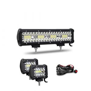 Willpower Barre LED 30cm 240W Spot et Inondation + 2 Phares de Travail 4'' - Rampe 12V 24V &Eacute;tanche pour 4x4, Voiture, Camion, Tracteur, Quad, V&eacute;hicule, Bateau avec C&acirc;blage (gzyizai, neuf)