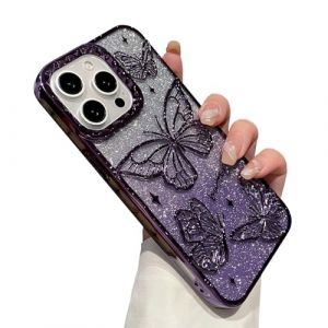 QoKcoahn Coque de t&eacute;l&eacute;phone pour iPhone 11, joli papillon de luxe scintillant avec strass 6D galvanis&eacute;, coque de protection en TPU souple pour filles et femmes, violet (ShinOya, neuf)