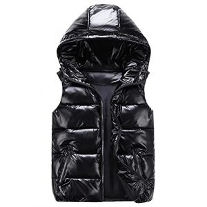 ORANDESIGNE Doudoune sans Manche &agrave; Capuche Femme Gilet en Duvet Brillant Matelass&eacute; L&eacute;g&egrave;re Veste Chaud Manteau Parka Hiver Slim Casual Zip Matelass&eacute; sans Manches Gilet B Noir, M (ORANNER EU, neuf)