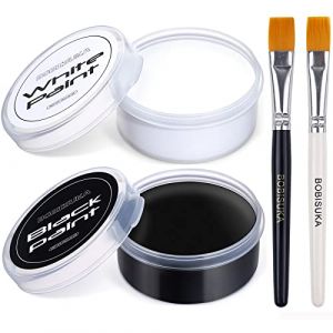 BOBISUKA Peinture Corporelle Noir (70g) et Blanc (70g) avec 2 Pinceaux de Maquillage - Peinture Visage Longue Durée Non Toxique ImperméAble - Maquillage Enfant pour Cosplay, Halloween, Scène, Clown (BOBISUKA, neuf)