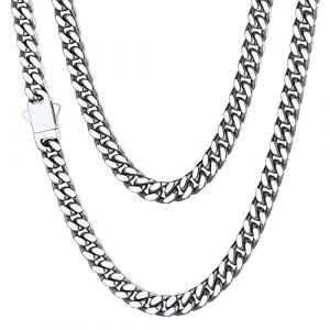 Collier Homme Acier Inoxydable Massif Longue Grosse Maille Cubaine 76 cm Pour Pendentif Chaîne Gourmette Femme Garçon Enfant Ras de Cou Gros Cadeau Fêtes Pères Noël Choker Hip Hop Rappeur 56g (ChainsHouse Jewellery, neuf)