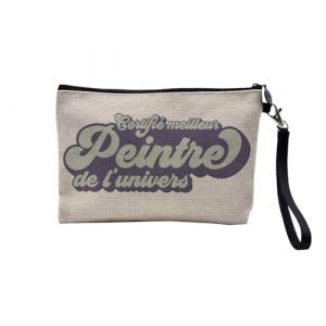 Pochette en Lin - Certifi&eacute; Meilleur Peintre de l'univers Art Artiste Tableau - Trousse Maquillage en Toile Aspect Lin - Trousse de Toilette - 23,5 x15 cm (FabulousBOUTIK, neuf)
