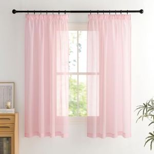 PONY DANCE Voilage Rose - Lot de 2 Rideau Galon Fronceur L140 x H160cm Panneaux Interieurs D&eacute;coration Maison Chambre Fille Enfant Cuisine & H&ocirc;tel pour Fenetre Draperies Souple Elegant (RYB HOME EU, neuf)