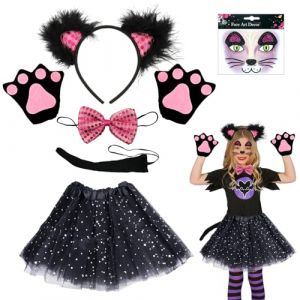 SHOWHEEL 7 Pi&egrave;ces D&eacute;guisement Chat Fille, Chat Cosplay Set avec Oreilles de Chat, Bandeau de Chat, Queue de Chat, Cravate, Chat D&eacute;guisement Animal, Costume Carnaval Halloween Fille (MEIQIONGSHAO LIMITED, neuf)
