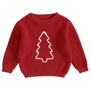 Caziffer Pull Noël Bébé Garçon Fille Pull de Noël Chaud Déguisement Noël Tricoté Pull Bbébé Col Rond Vêtement de Noël pour Bébé 6 Mois-3 Ans (Rouge E, 6-9 Mois) (baixia, neuf)