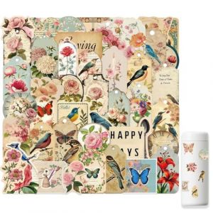 LQUYTA 100 Pi&egrave;ces Vintage Stickers R&eacute;tro Artistique Fleurs Animaux Autocollant Bouteille d Eau Carnet Beaut&eacute; Autocollant Imperm&eacute;able Autocollant Adapt&eacute; pour Enfants Filles Adolescents (Multicolore) (CCtunCanton O&Uuml;, neuf)
