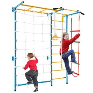 DREAMADE Échelle d'escalade Enfant 7 en 1, Espalier Suédois avec Mur de Corde, Échelle Barres de Singe, Barre de Traction et Anneaux pour Enfant Capacité de Charge 100KG (DREAMADE, neuf)