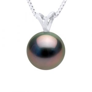 Pearls & Colors - Collier Perle de Culture de Tahiti Ronde - Qualit&eacute; A + - Or 750 Milli&egrave;mes (18 cts) - Cha&icirc;ne Offerte - Bijou Femme (LUXBRANDS GROUP, neuf)