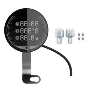 POFET Appareil de mesure de moto, thermomètre numérique de moto, voltmètre ATV 5 en 1, horloge électronique, pour thermomètre à eau multifonctionnel avec capteur (POFET EU, neuf)