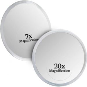 Miroir Grossissant x 20 et x 7 Fois avec Ventouse pour Salle de Bain - Petit Miroir Grossissant Rond pour Maquillage – 15 cm (Mirrorvana Europe, neuf)