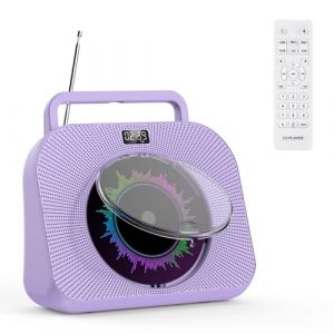 KOVCDVI Lecteur CD Bluetooth Lecteur CD de Bureau avec Haut-parleurs Lecteur CD Enfant supporte Les USB/TF/AUX Lecture Réveil Minuteur avec télécommande Housse de Protection Ecran Prise Casque Violet (ytsmuk, neuf)