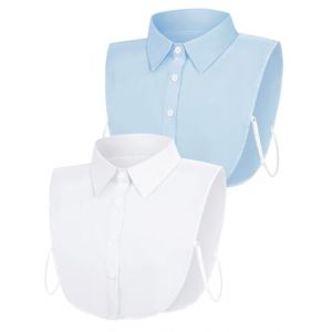 MELLIEX 2 Pi&egrave;ces Faux Col Femme, Classique Col Amovible, &Eacute;l&eacute;gant Col de Chemise, Blanc & Bleu (Becellen, neuf)