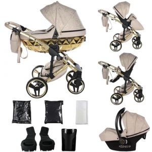 Junama Poussette Diamond Heart 2en1 3en1 4en1 (07 - beige et or, 3en1 avec si&egrave;ge auto) (Exclusive Prams, neuf)