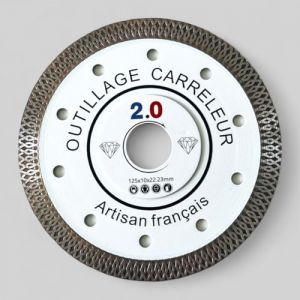 2.0,Disque Diamant 125mm, Extra fin 1,2mm, Modèle X, Lame Diamantée Professionnelle de Qualité Supérieure pour Carrelage, Faïence, Marbre, Béton,Travertin,Terrazo,Tomette,Porcelaine et Céramique (Outillage Carrelage 2.0, neuf)