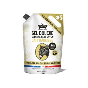 Recharge Gel Douche Lait d'&Acirc;nesse 900ml Les Petits Bains de Provence - Gel Douche surgras sans savon, +98% ingr&eacute;dients naturels, pour mains, corps et cheveux, recyclable (La Malle Au Tr&eacute;sor, neuf)