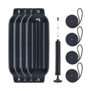Mesle Pare-Battage Dura Lot de 4 avec Corde & Pompe, ø 21 cm | 68 cm Long, Défense de Bateau Yacht Jet-Ski, Bouée Pare Battage cylindrique Gonflable (Mesle Watersports, neuf)