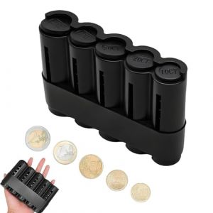 Monnayeur Pi&egrave;ces Euro, Monnayeur 2 Euro Avec 5 Compartiments, Distributeur Automatique 2&euro;, Monnayeurs Pi&egrave;ces Euro Pour Caisse Monnaie, Porte-Monnaie Plastique Robuste Pour Chauffeurs, Vendeurs, Noir (ZSZL, neuf)